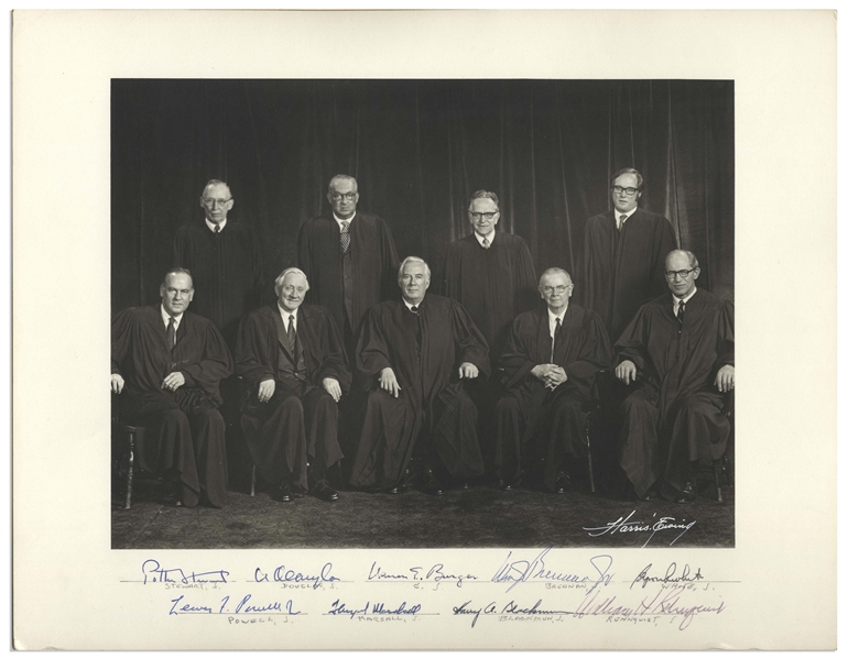 The Burger Supreme Court Signed 14'' x 11'' Photo -- Signed by All Nine Justices, Circa 1972